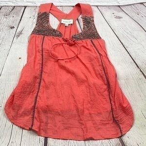 UEC Sabine gauze coral colored beaded tank top small